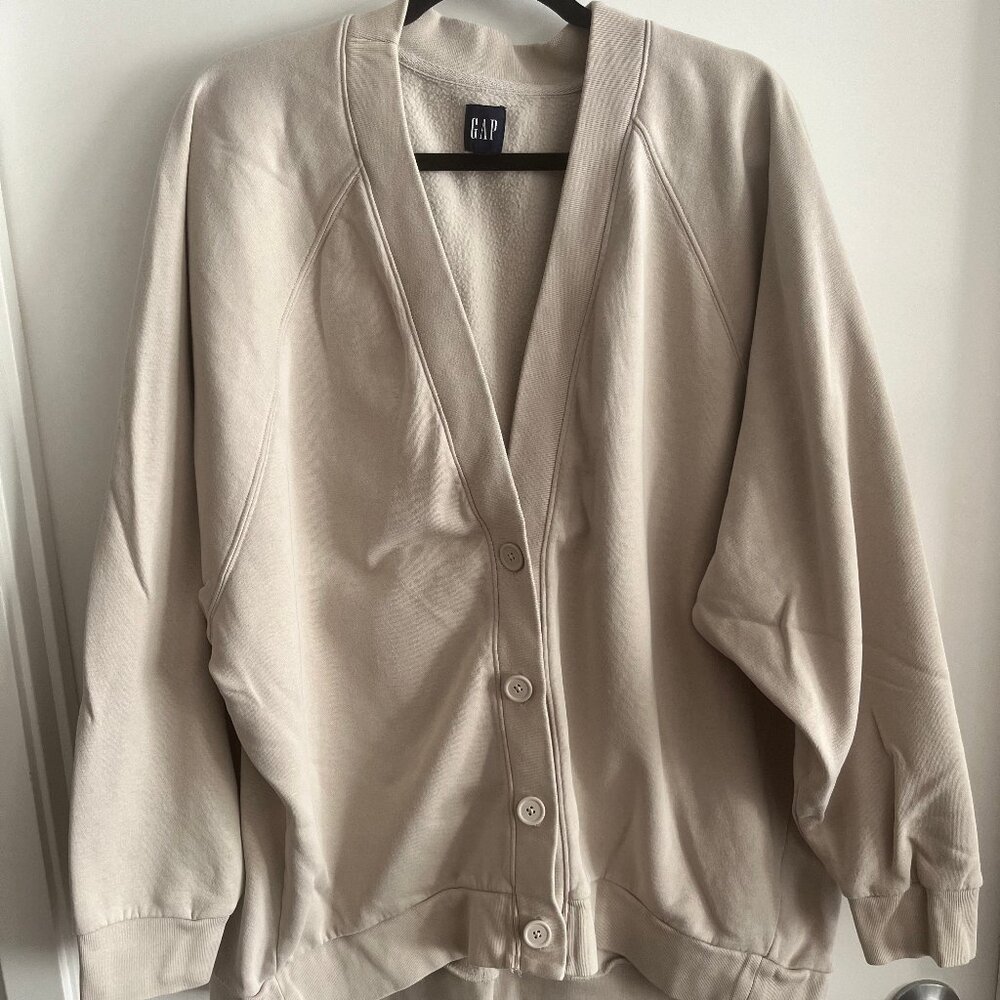 Women's GAP Matching Lounge Set Sweat Pants and Cardigan Top - Beige - Size XL